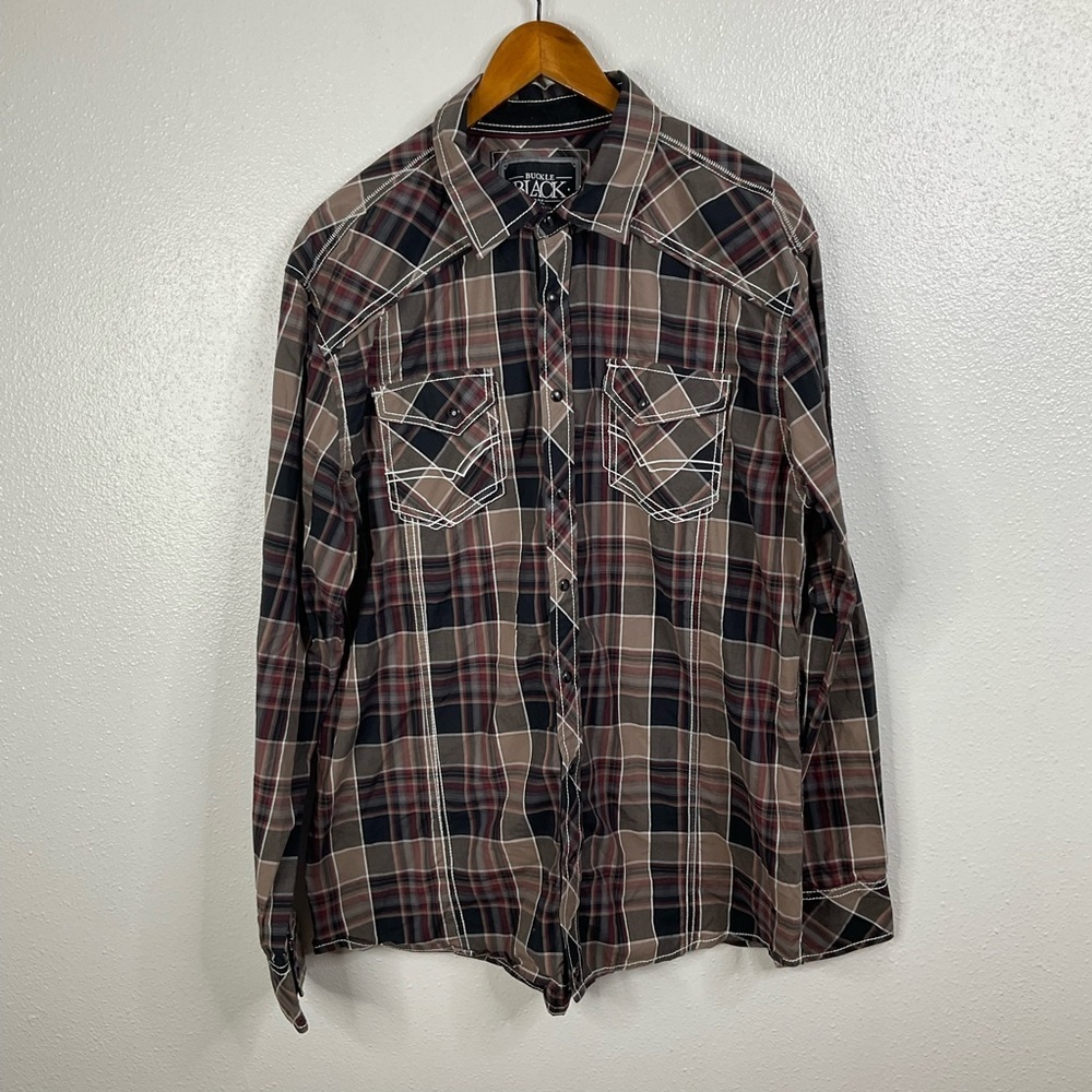 Buckle‎ Black Plaid Pearl Snap Long Sleeve Shirt Size Xlarge